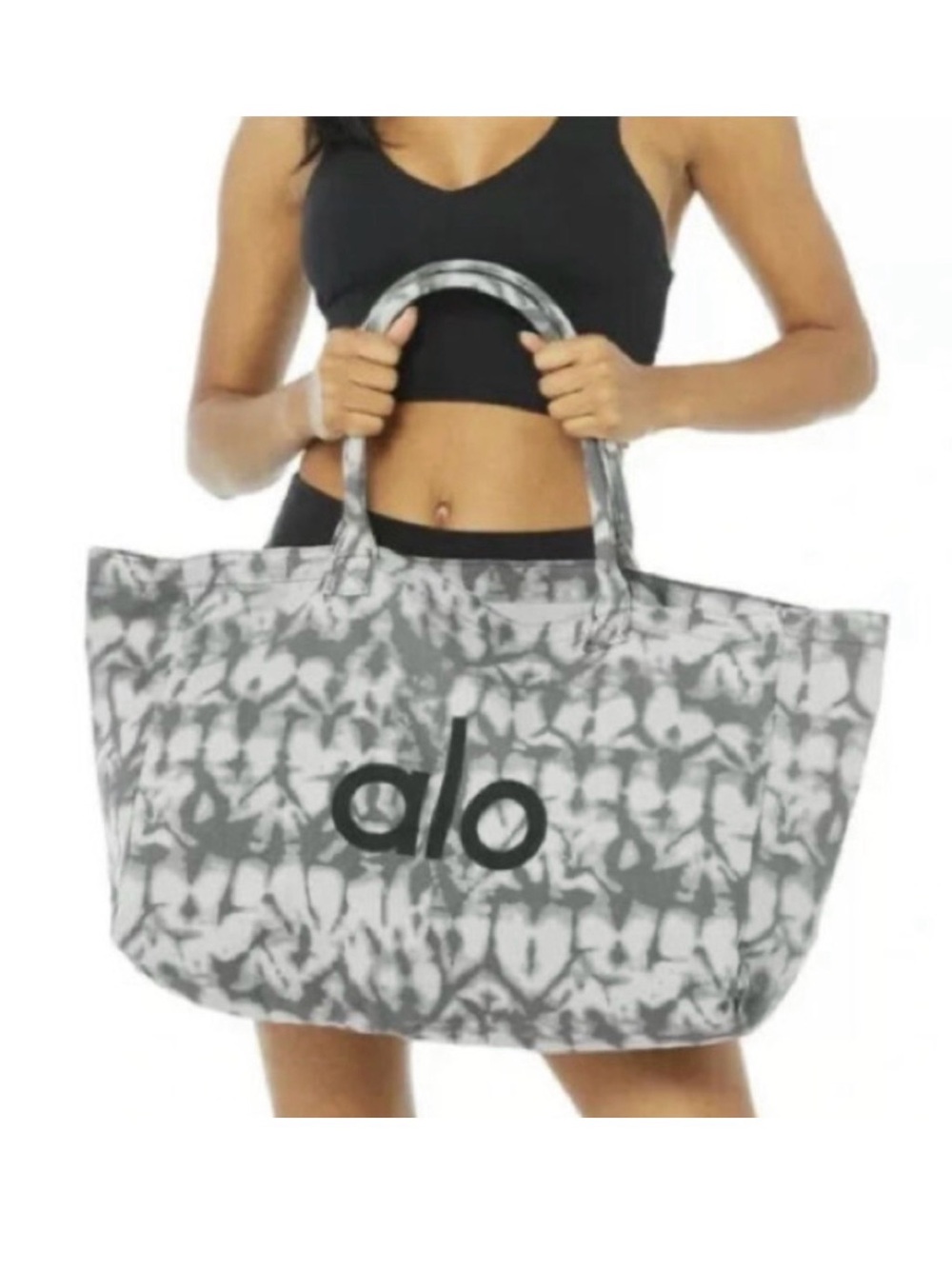 ALO Yoga Gray Tie-Dye Tote Bag with Logo